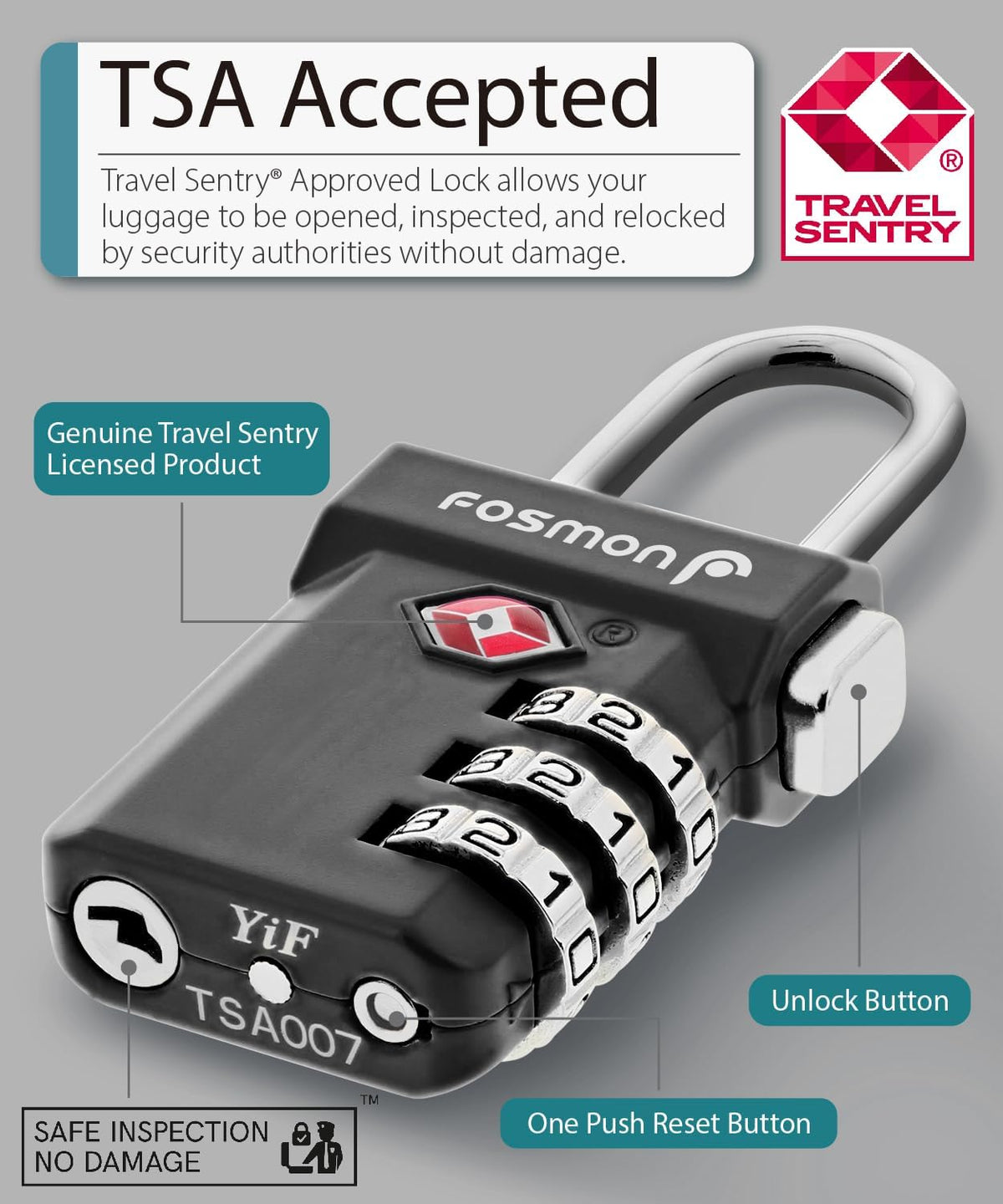TSA Approved Luggage Locks, 3-Digit Combination Padlock