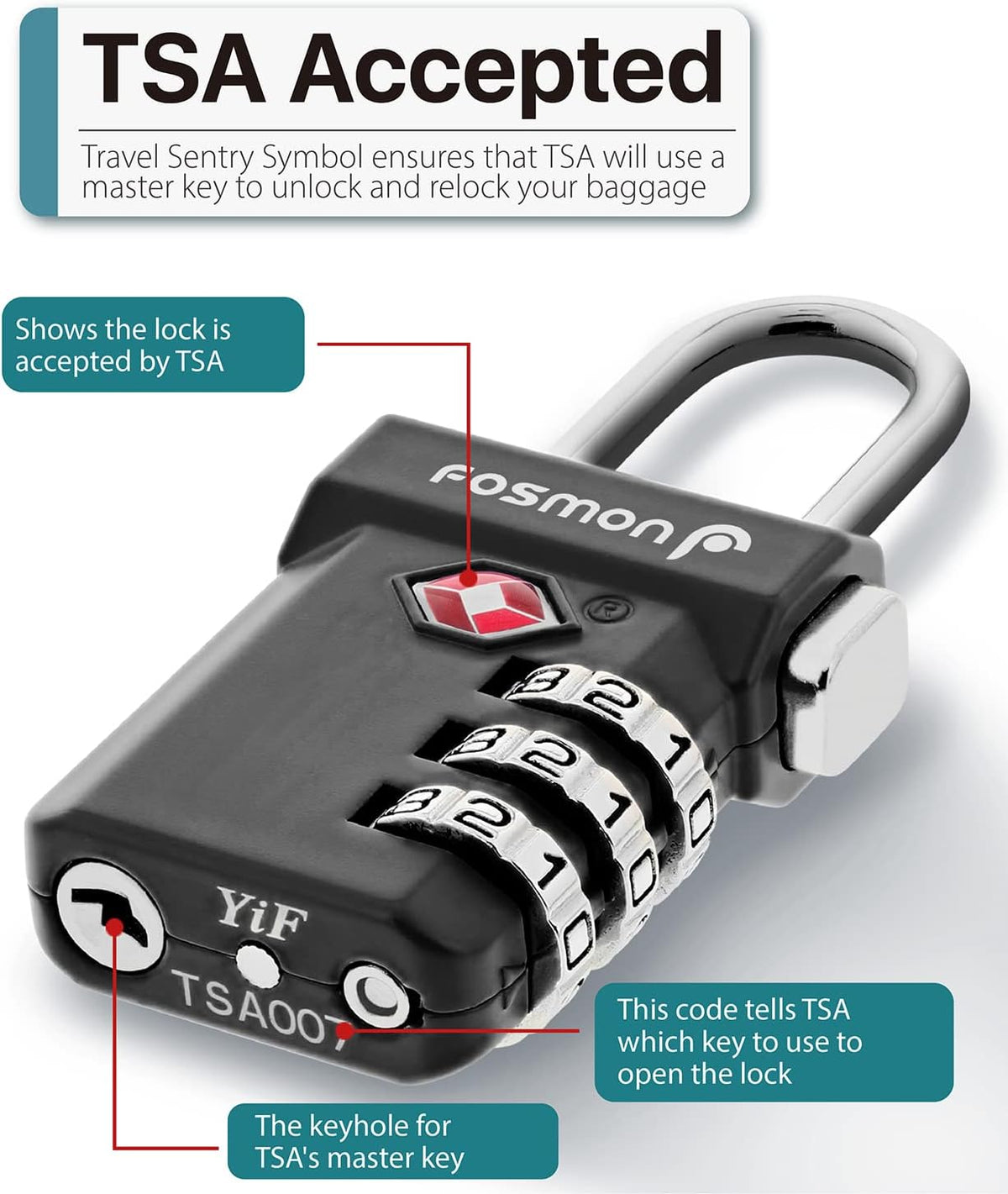 TSA Approved Luggage Locks, 3-Digit Combination Padlock