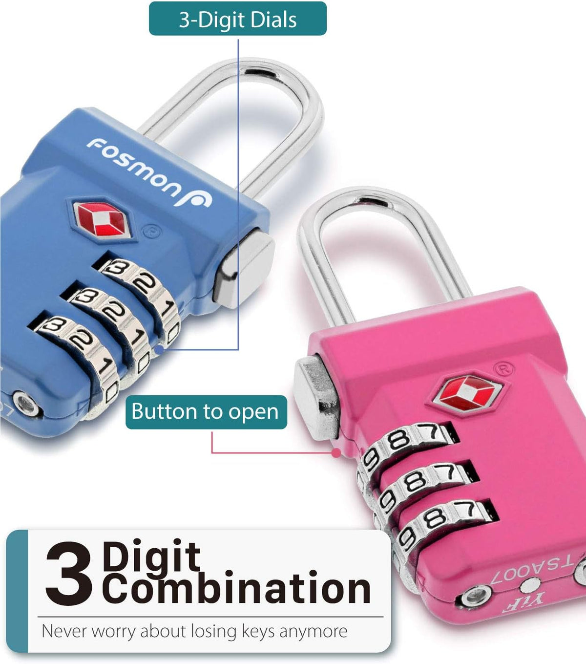 TSA Approved Luggage Locks, 3-Digit Combination Padlock