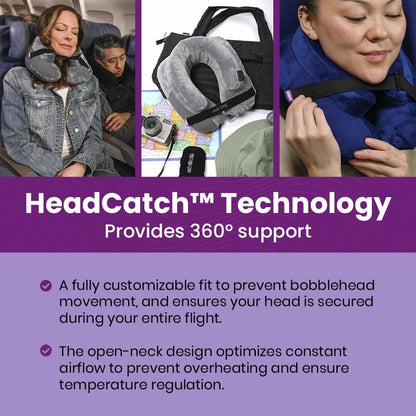 Inflatable Travel Pillow – Air TNE – Adjustable, Lightweight, and Supportive for Sleeping on Airplanes, Trains, and Cars– Customized Fit and Compact Carrying Case (Slate Grey)