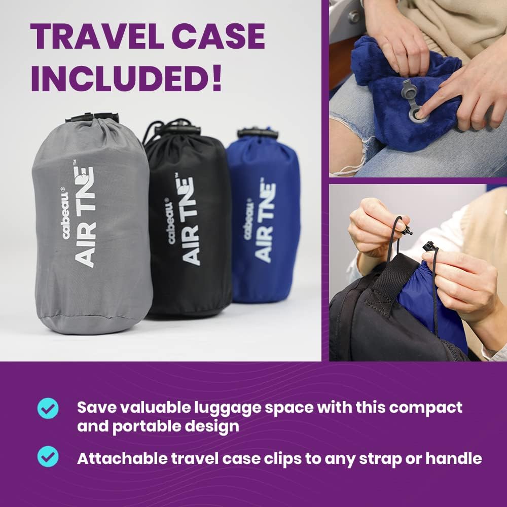 Inflatable Travel Pillow – Air TNE – Adjustable, Lightweight, and Supportive for Sleeping on Airplanes, Trains, and Cars– Customized Fit and Compact Carrying Case (Slate Grey)
