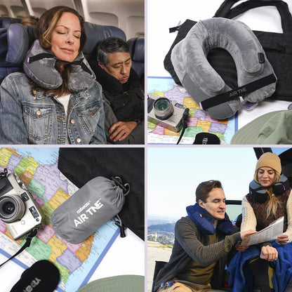 Inflatable Travel Pillow – Air TNE – Adjustable, Lightweight, and Supportive for Sleeping on Airplanes, Trains, and Cars– Customized Fit and Compact Carrying Case (Slate Grey)