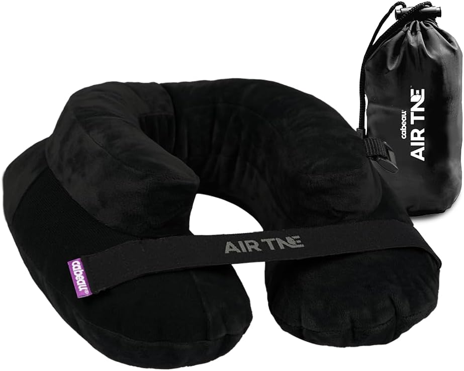Inflatable Travel Pillow – Air TNE – Adjustable, Lightweight, and Supportive for Sleeping on Airplanes, Trains, and Cars– Customized Fit and Compact Carrying Case (Slate Grey)