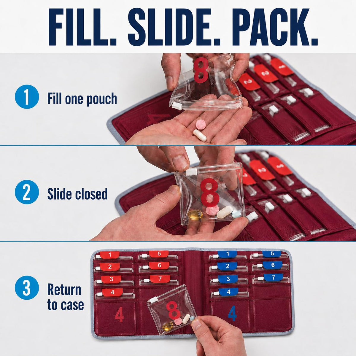Travel Pill Organizer, Portable Pill Case, Daily Pill Box to Hold Vitamins, Medication, Prescriptions, Or Medicine Storage for Pocket Purse