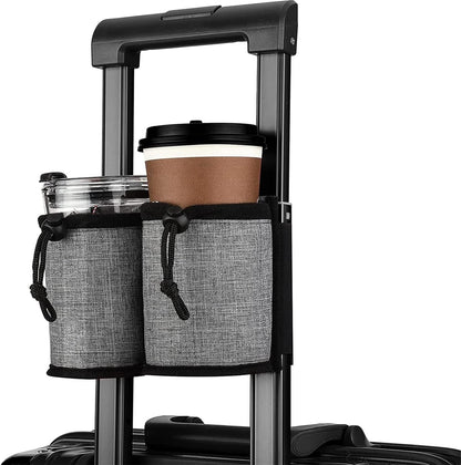 Luggage Cup Holder Travel Essentials Cup Holder, Hands-Free Drink Holder with 2 Coffee Mugs Tightening Drawstring, Accessory for Flying & Travelers - Travel Luggage Accessories (Grey)