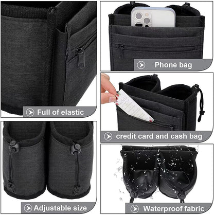 Luggage Cup Holder Travel Essentials Cup Holder, Hands-Free Drink Holder with 2 Coffee Mugs Tightening Drawstring, Accessory for Flying & Travelers - Travel Luggage Accessories (Grey)