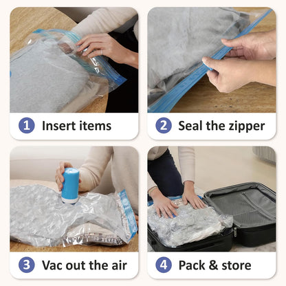 Travel Vacuum Storage Bags with Rechargeable Cordless USB Pump, 15 Combo