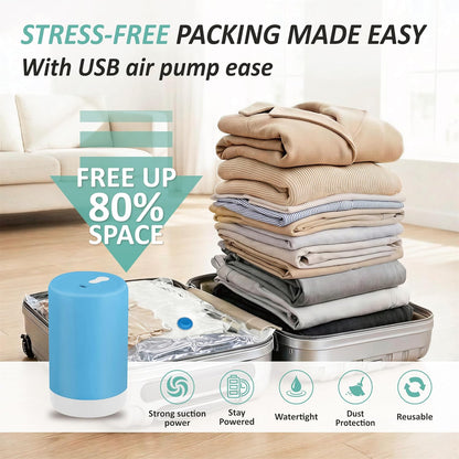 Travel Vacuum Storage Bags with Rechargeable Cordless USB Pump, 15 Combo