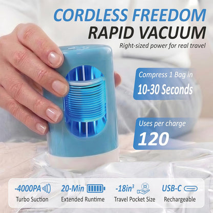 Travel Vacuum Storage Bags with Rechargeable Cordless USB Pump, 15 Combo