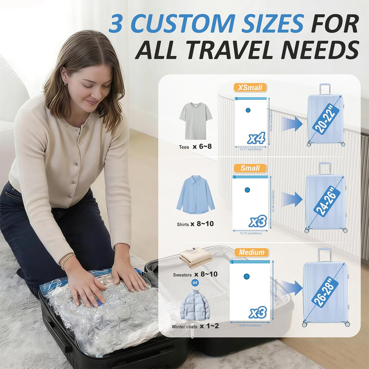 Travel Vacuum Storage Bags with Rechargeable Cordless USB Pump, 15 Combo