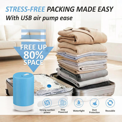 Travel Vacuum Storage Bags with Rechargeable Cordless USB Pump, 15 Combo