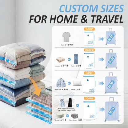 Travel Vacuum Storage Bags with Rechargeable Cordless USB Pump, 15 Combo