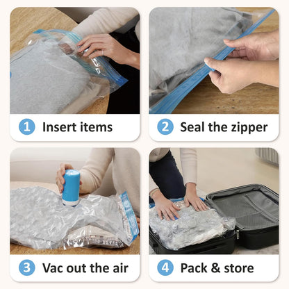 Travel Vacuum Storage Bags with Rechargeable Cordless USB Pump, 15 Combo