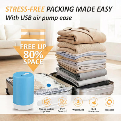 Travel Vacuum Storage Bags with Rechargeable Cordless USB Pump, 15 Combo