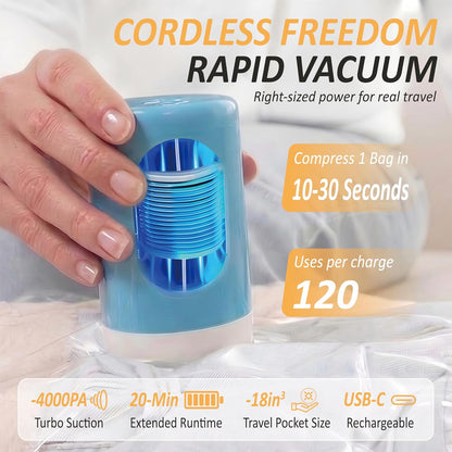 Travel Vacuum Storage Bags with Rechargeable Cordless USB Pump, 15 Combo