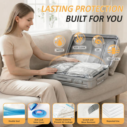 Travel Vacuum Storage Bags with Rechargeable Cordless USB Pump, 15 Combo