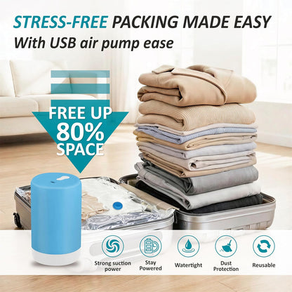 Travel Vacuum Storage Bags with Rechargeable Cordless USB Pump, 15 Combo