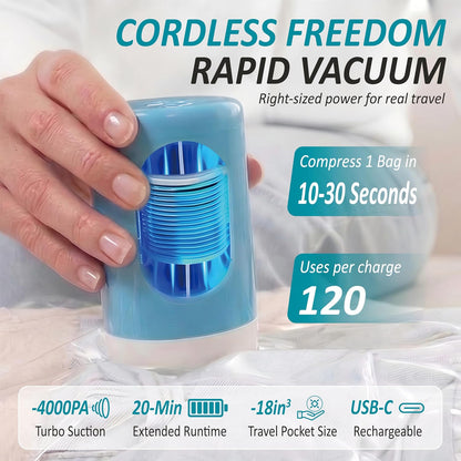 Travel Vacuum Storage Bags with Rechargeable Cordless USB Pump, 15 Combo