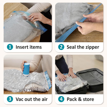 Travel Vacuum Storage Bags with Rechargeable Cordless USB Pump, 15 Combo