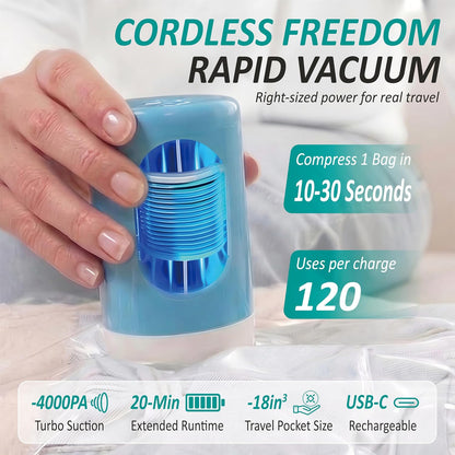 Travel Vacuum Storage Bags with Rechargeable Cordless USB Pump, 15 Combo
