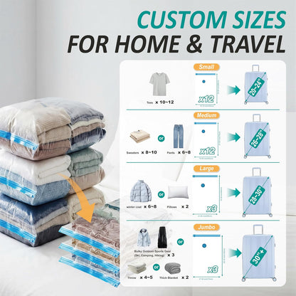 Travel Vacuum Storage Bags with Rechargeable Cordless USB Pump, 15 Combo