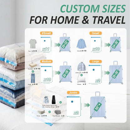 Travel Vacuum Storage Bags with Rechargeable Cordless USB Pump, 15 Combo