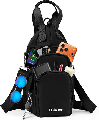 32-40 oz Crossbody Water Bottle Carrier Bag with Phone Pocket, Black