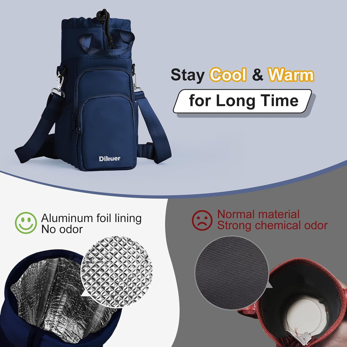 32-40 oz Crossbody Water Bottle Carrier Bag with Phone Pocket, Black