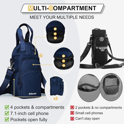 32-40 oz Crossbody Water Bottle Carrier Bag with Phone Pocket, Black