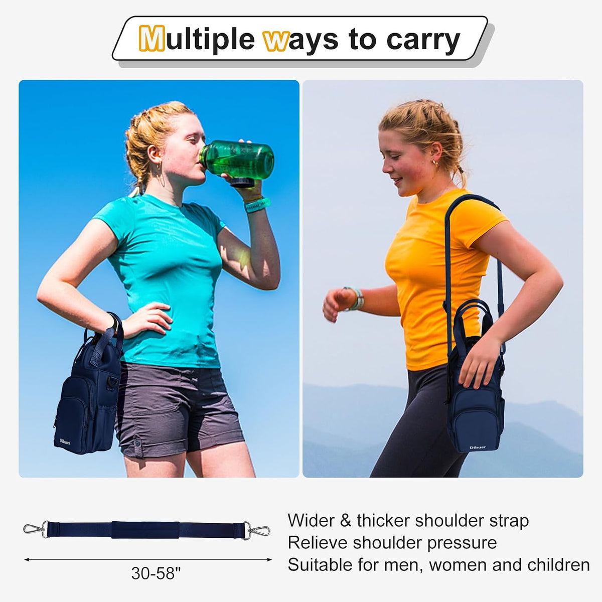 32-40 oz Crossbody Water Bottle Carrier Bag with Phone Pocket, Black