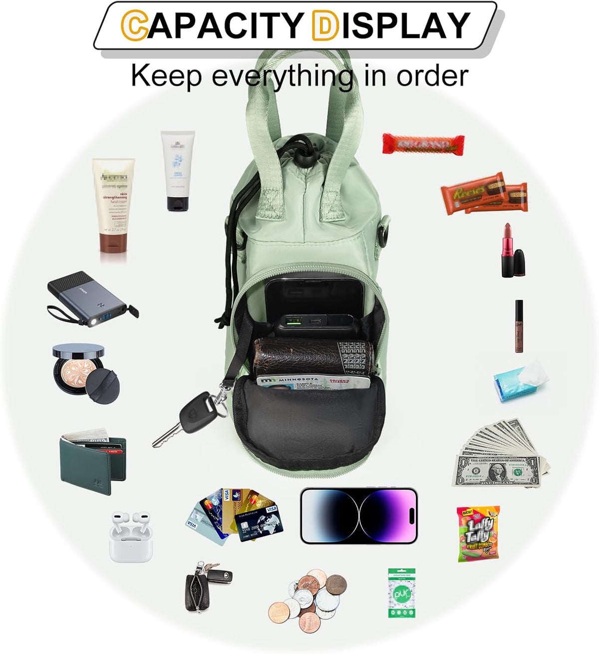 32-40 oz Crossbody Water Bottle Carrier Bag with Phone Pocket, Black