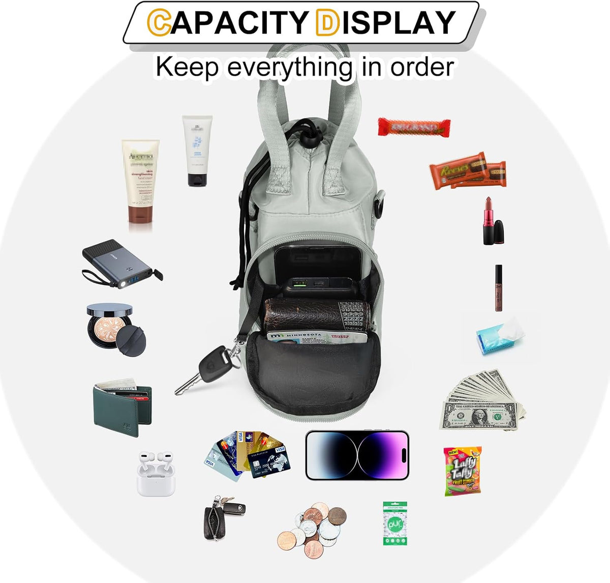 32-40 oz Crossbody Water Bottle Carrier Bag with Phone Pocket, Black