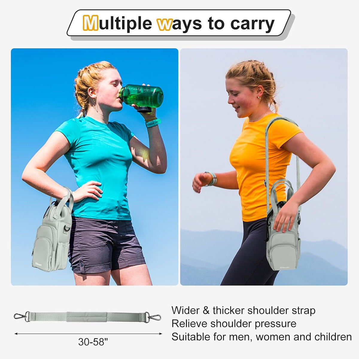 32-40 oz Crossbody Water Bottle Carrier Bag with Phone Pocket, Black