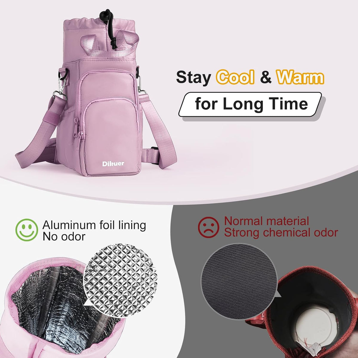 32-40 oz Crossbody Water Bottle Carrier Bag with Phone Pocket, Black
