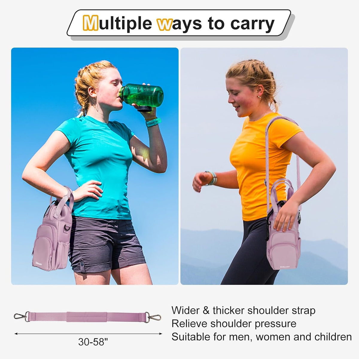 32-40 oz Crossbody Water Bottle Carrier Bag with Phone Pocket, Black