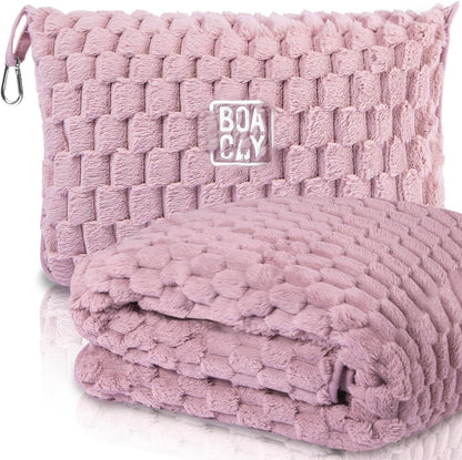 Packable Travel Blanket for Airplane, Car - Compact Office Blanket - Portable Pillow for Adults, Kids with Case, Luggage Sleeve, Backpack Clip