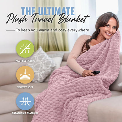 Packable Travel Blanket for Airplane, Car - Compact Office Blanket - Portable Pillow for Adults, Kids with Case, Luggage Sleeve, Backpack Clip