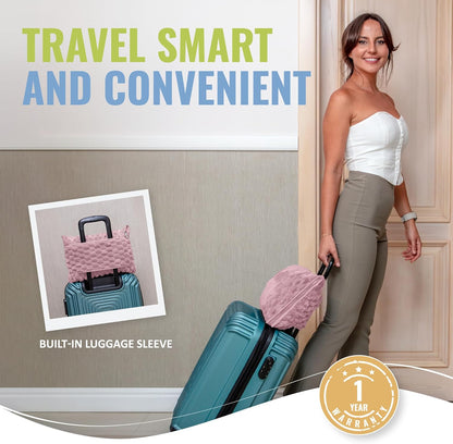 Packable Travel Blanket for Airplane, Car - Compact Office Blanket - Portable Pillow for Adults, Kids with Case, Luggage Sleeve, Backpack Clip