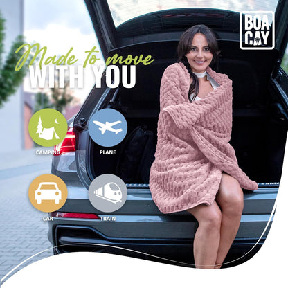 Packable Travel Blanket for Airplane, Car - Compact Office Blanket - Portable Pillow for Adults, Kids with Case, Luggage Sleeve, Backpack Clip