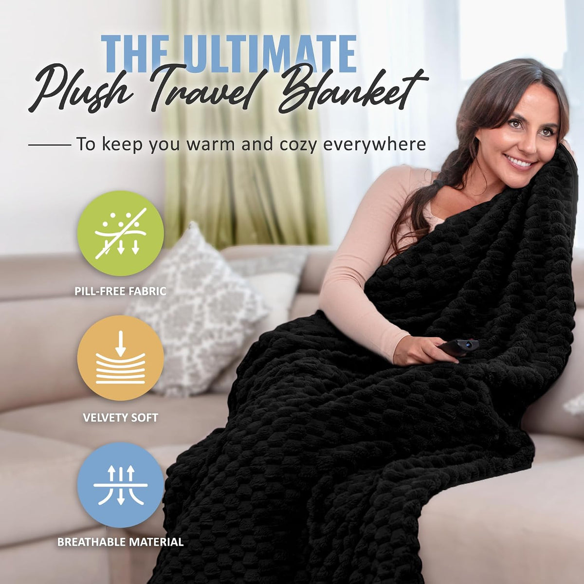 Packable Travel Blanket for Airplane, Car - Compact Office Blanket - Portable Pillow for Adults, Kids with Case, Luggage Sleeve, Backpack Clip