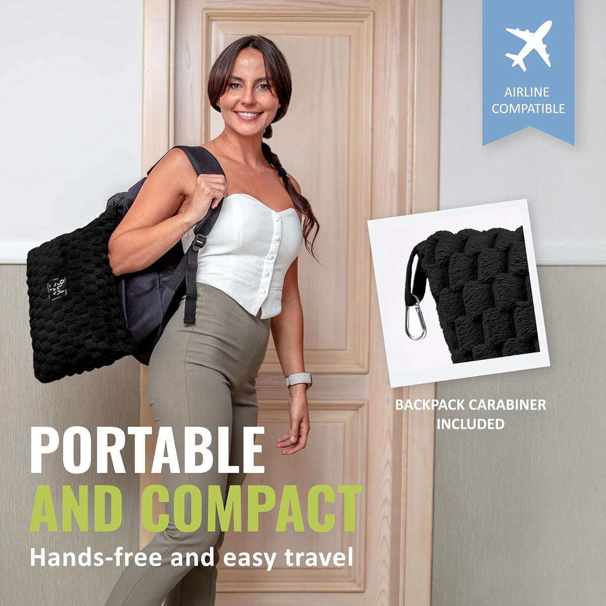 Packable Travel Blanket for Airplane, Car - Compact Office Blanket - Portable Pillow for Adults, Kids with Case, Luggage Sleeve, Backpack Clip