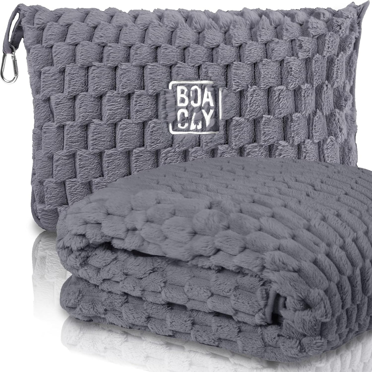 Packable Travel Blanket for Airplane, Car - Compact Office Blanket - Portable Pillow for Adults, Kids with Case, Luggage Sleeve, Backpack Clip