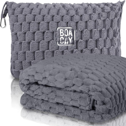 Packable Travel Blanket for Airplane, Car - Compact Office Blanket - Portable Pillow for Adults, Kids with Case, Luggage Sleeve, Backpack Clip