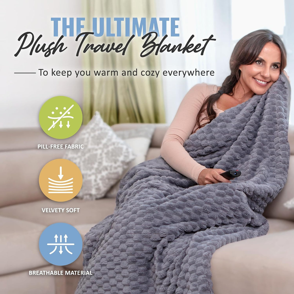 Packable Travel Blanket for Airplane, Car - Compact Office Blanket - Portable Pillow for Adults, Kids with Case, Luggage Sleeve, Backpack Clip