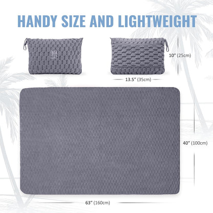 Packable Travel Blanket for Airplane, Car - Compact Office Blanket - Portable Pillow for Adults, Kids with Case, Luggage Sleeve, Backpack Clip