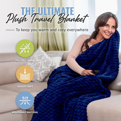 Packable Travel Blanket for Airplane, Car - Compact Office Blanket - Portable Pillow for Adults, Kids with Case, Luggage Sleeve, Backpack Clip