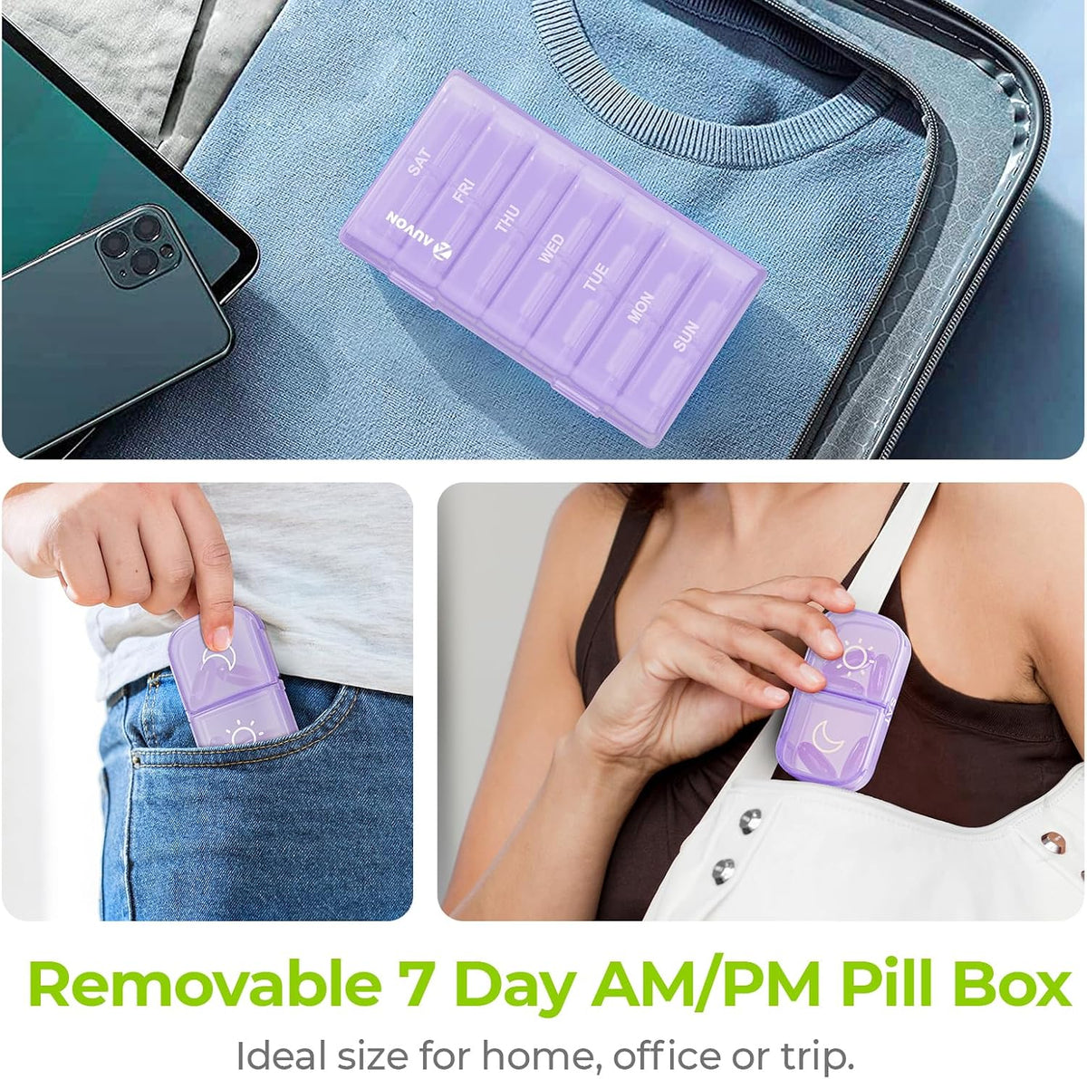 Weekly Pill Organizer 2 Times a Day, One-Side Large Opening, Easy‑Use