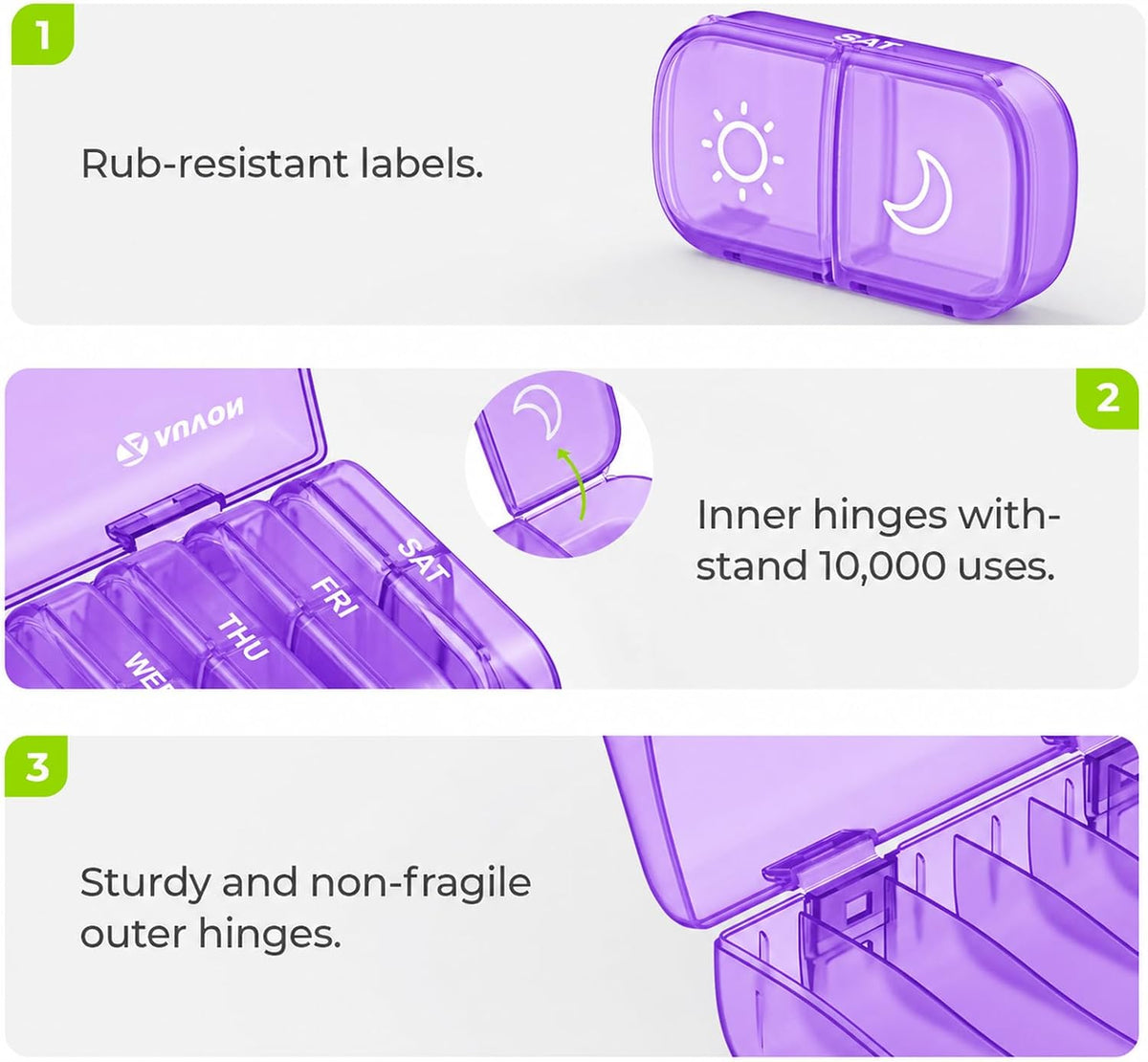 Weekly Pill Organizer 2 Times a Day, One-Side Large Opening, Easy‑Use