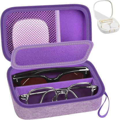 Portable 2 in 1 Contact Lens Case and Glasses Case for 2 Pairs