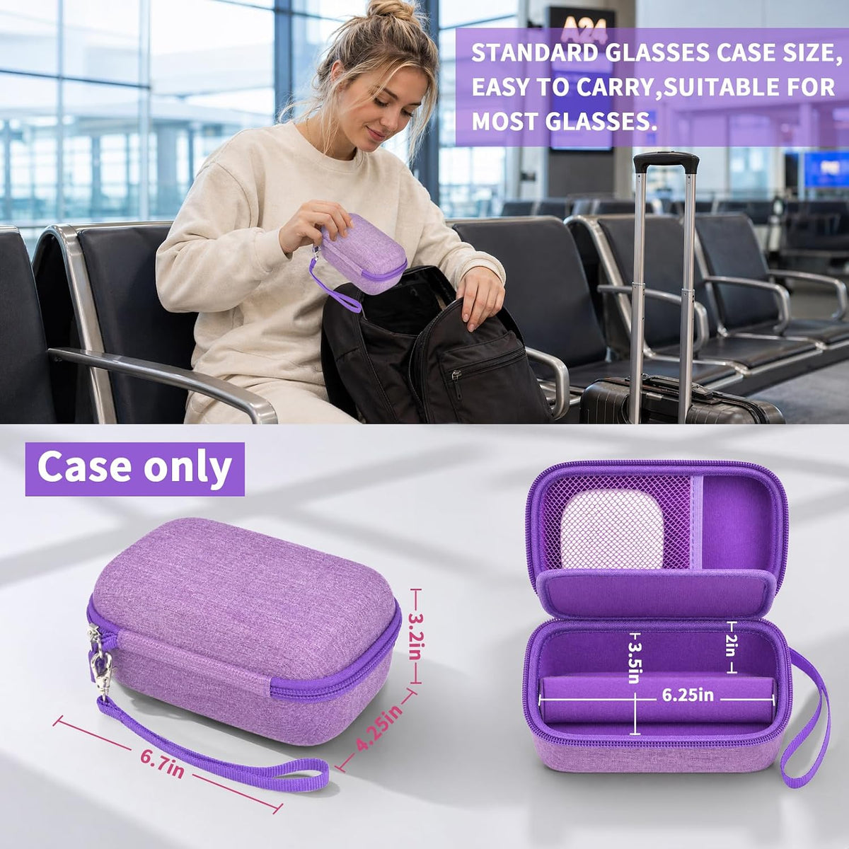 Portable 2 in 1 Contact Lens Case and Glasses Case for 2 Pairs
